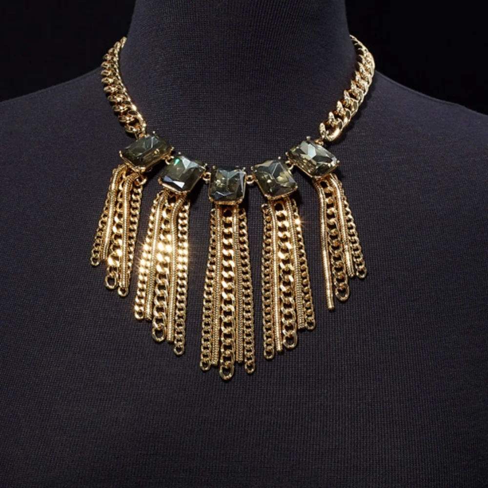 I.N.C. Gold-Tone Stone & Chain Tassel Statement Necklace
